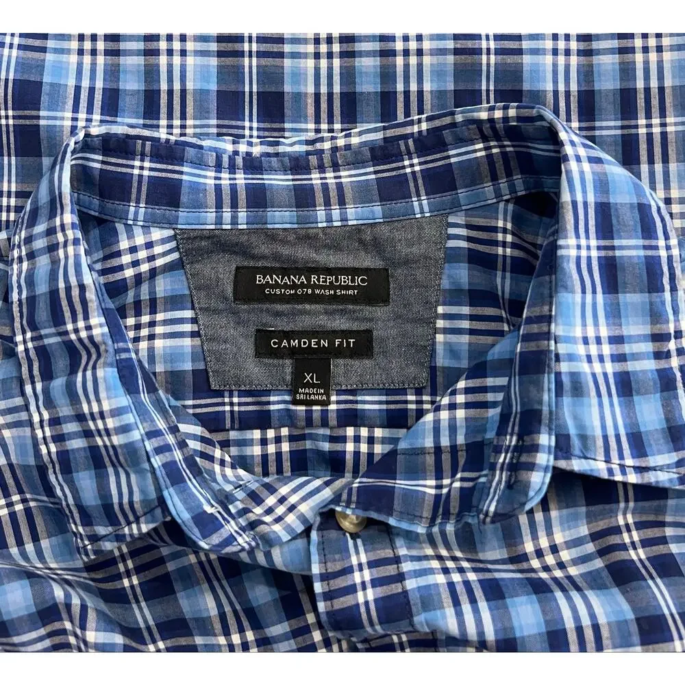 BANANA REPUBLIC Men's Button Down CAMDEN Dress Shirt XL Long Sleeve Plaid Blue